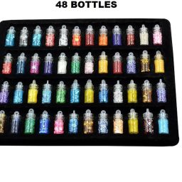 48 Pcs Glass Bottles 3D Nail Art Set. Glitter Sequins Rhinestones Beads-15