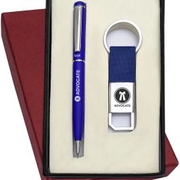 Advocate Logo Printed Slim Design Blue Color Metal Ball Pen & Hook Keychain Pen Gift Set-image-33