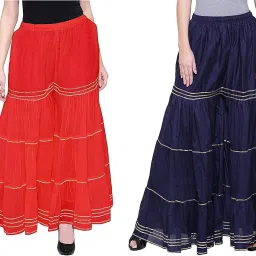 Pack of 2 Women Regular Fit Red, Blue Viscose Rayon Trousers-image-75