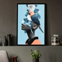 Art Street Blue Bell Girl With Flower Bouquet Framed Canvas Print For Home D cor-picture-22