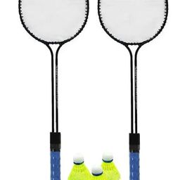 generic Badminton Set with 2 Rackets and 3 Shuttlecocks, Blue Grip Handle image 1