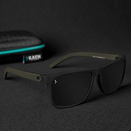 KAEN EYEWEAR Unisex Black Lens & Black Rectangle Sunglasses with Polarised Lens-image-0