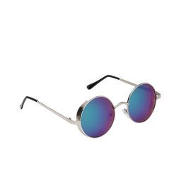 GARTH Unisex Blue Lens & Gunmetal-Toned Round Sunglasses With UV Protected Lens-2