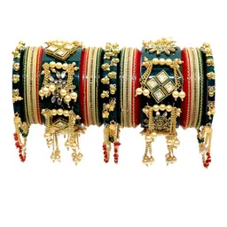 Align Set Of 2 Gold-Plated Stones Studded & Beaded Chuda Bangles-picture-48