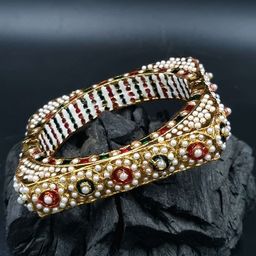 Anouk Gold-Plated Rajasthani Pearl Beaded Bangle-image-74