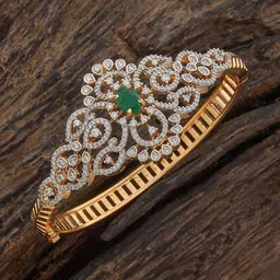 Kushal's Fashion Jewellery Green Rhodium-Plated Zircon Kada-20