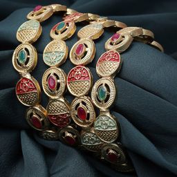 Sukkhi Set Of 4 Gold-Plated American Diamond-Studded & Beaded Bangle-50