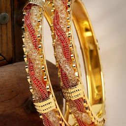 Sukkhi Set Of 2 Gold-Plated Crystals-Studded & Beaded Bangle-image-26