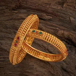 Kushal's Fashion Jewellery Set Of 2 92.5 Pure Silver Temple Stones Studded Bangles-picture-17