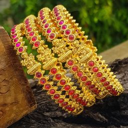 GRIIHAM Set Of 4 Gold-Plated American Diamond-Studded Lakshmi Bangles-17