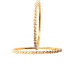 Jewar Mandi Set of 2 Gold-Plated Pearl Rhinestone Floral Design Bangles-58