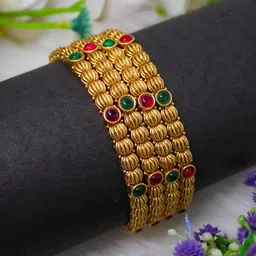 NAGNESHI ART Set Of 4 Gold-Plated Stone-Studded Bangles-13