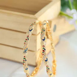 Zeraki Jewels Parshvi Set Of 2 Gold-Plated Artificial Stone-Studded Bangles-48