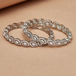 Voylla Set Of 2 Rhodium-Plated Silver-Toned White Stone-Studded Bangles-image-45