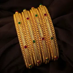 NAGNESHI ART 4-Pcs Gold-Plated Stone Studded Bangles-11