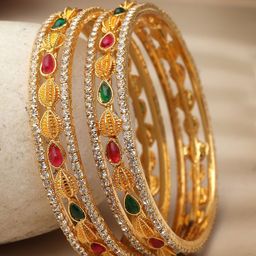 Sukkhi Set Of 2 Gold-Plated American Diamond-Studded & Beaded Bangle-image-95