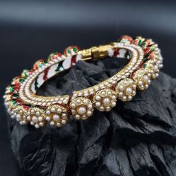 Anouk White Gold Plated Pearl Studded Ethnic Rajasthani Bangles-image-14