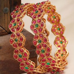Sukkhi Set of 2 Gold Plated Stone-Studded Bracelets Bangle-image-99