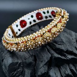 Anouk Gold-Plated Rajasthani Pearl Beaded Bangle-image-15