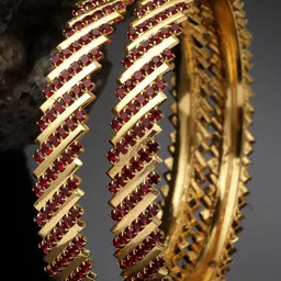 Sukkhi Set Of 2 Gold Tone Plated American Diamond Stones-Studded Bangles-picture-47