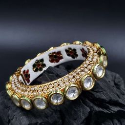 Anouk White Gold Plated Pearl Studded Ethnic Rajasthani Bangles-image-57