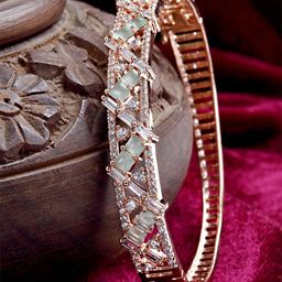 KARATCART Rose Gold-Plated Light Green CZ and AD-Studded Bangle-21