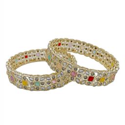 AARNAA Set Of 2 Gold Plated Kundan & Cubic Zircon Studded Chuda Bangles image 3