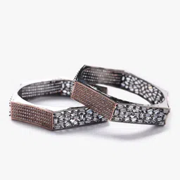 justpeachy Set Of 2 Silver-Plated AD-Studded Bangles image 2