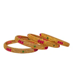 NAGNESHI ART Set Of 4 Gold Plated Ruby Stone Studded Bangles image 2