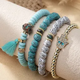 Shining Diva Fashion Set Of 4 Blue Gold-Plated Charm Bracelet-12