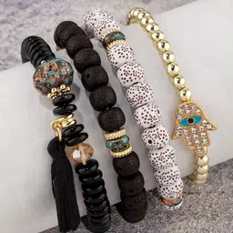 Shining Diva Fashion Set Of 4 Black Gold-Plated Charm Bracelet-83
