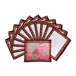 Kuber Industries Set Of 12 Maroon & Transparent Embellished Single Packing Saree Cover Organizers-27