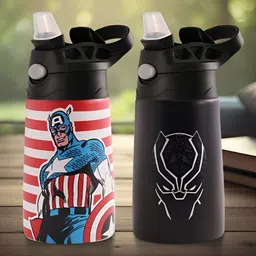 Kuber Industries Red & White 2 Pcs Marvel Printed Stainless Steel Sippers 350 ml each-0