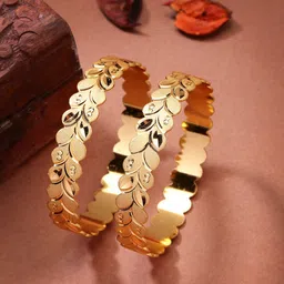 NVR Set of 2 Gold-Plated Leaf Shaped Kada Bangles-45
