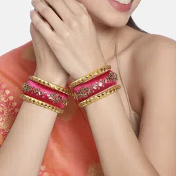 Peora Set of 6 Gold-Plated Kundan-Studded Silk Thread Bangles image 1