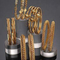 ZENEME Set Of 10 Gold Plated Beaded Bangles-41