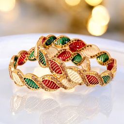 LUCKY JEWELLER Set Of 2 18k 1 Gram Gold Plated Stone-Studded Bangles-image-109