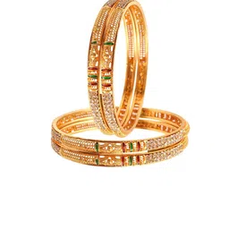 Jewar Mandi Set Of 4 Gold-Plated White AD & CZ Stone Studded Bangles-image-41