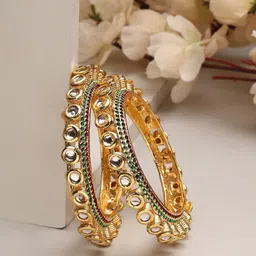 ANIKAS CREATION Set Of 2 Gold-Plated CZ Stone Studded Bangles-24