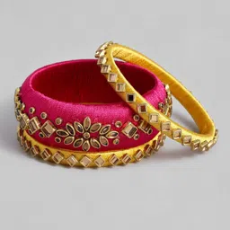 Peora Set of 6 Gold-Plated Kundan-Studded Silk Thread Bangles image 2