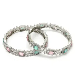 Anouk Set of 2 Pink & Silver-plated AD-Studded Bangles image 2