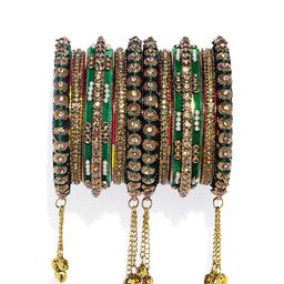 Peora Set of 14 Gold-Plated & Green Velvet Handcrafted Bangles image 3