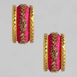 Peora Set of 6 Gold-Plated Kundan-Studded Silk Thread Bangles image 3