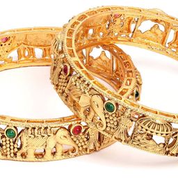 KARATCART Set Of 2 Gold-Plated Rajwadi Temple Bangles image 4