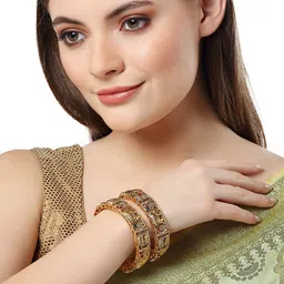 KARATCART Set Of 2 Gold-Plated Rajwadi Temple Bangles image 5