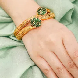 Rubans Set Of 2 22K Gold-Plated AD Studded Bangles image 2