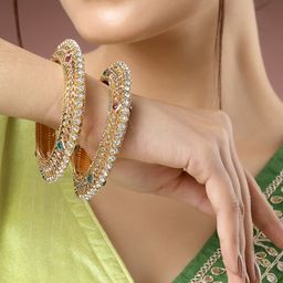 NVR Set of 2 Gold-Plated Kundan-Studded Bangles image 2