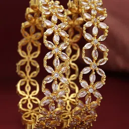 ZENEME Set Of 2 Gold-Plated AD-Studded Bangles-4