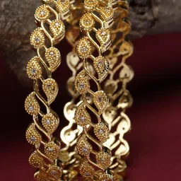 ZENEME Set Of 2 Gold-Plated American Diamond-Studded Bangles-73