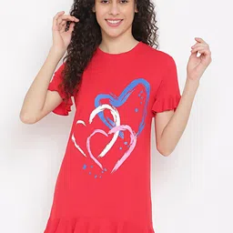 La Intimo Red Printed Longline Nightdress-image-3
